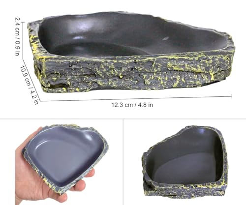 MODERNJOE'S Rock Corner Water/Food Dish for Reptiles and Amphibians, Little Critters Water/Food Bowl(4.8 x 4.2 x 0.9 inches) - color: Brown-Grey