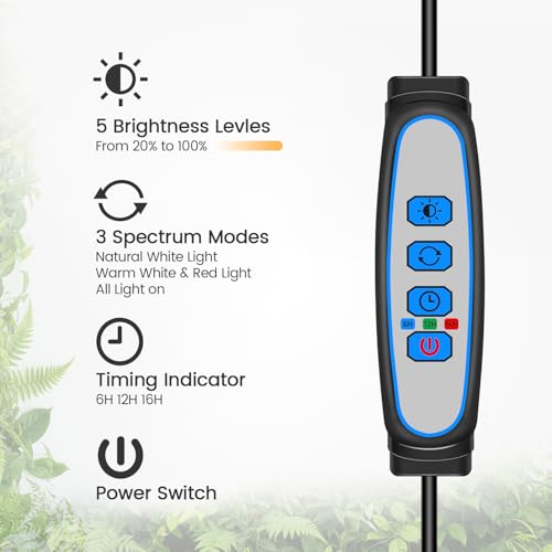 Grow Light with Clip, Full Spectrum, Flexible Gooseneck, 2Pack | 6000K Rectangular Plant Light, Timer 6/12/16Hrs, 3 Spectrums, 5 Dimmable Levels, for Pot & Table, Small Plants - size: 2Pack