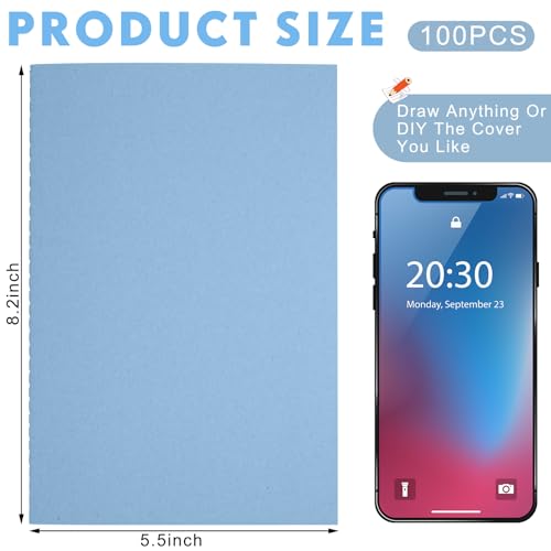 100 Pcs Journals Notebooks Bulk - Kraft Softcover A5 Small Notebooks 5.5 Inch x 8.3 Inch Notepads with 60 Page 30 Sheet for Writing Sketch Travel Office Supplies(Light Blue,Lined) - color: Light blue, style: Lined