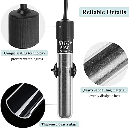 HITOP Mini Submersible Aquarium Heater -50W Digital Heater for Fish Tank Turtle Tank, for Saltwater and Fresh Water with Temperature Controller - size: (5-12Gal) 50W