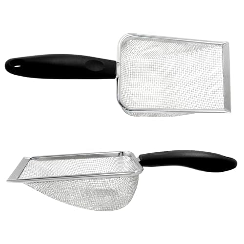Hordion Cat Litter Scoop Stainless Steel Mesh Scooper, 2mm Mesh, Black | Non-Stick Coated Metal Litter Shovel Fine Sand Litter Scooper for Litter Box Kitten Pooper Lifter - color: Black