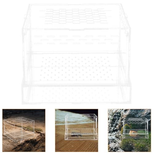 UKCOCO Acrylic Insect Feeding Box with Lid for Breeding Reptiles, Mealworm Habitat Container Suitable for Tarantula and Snake Enclosures