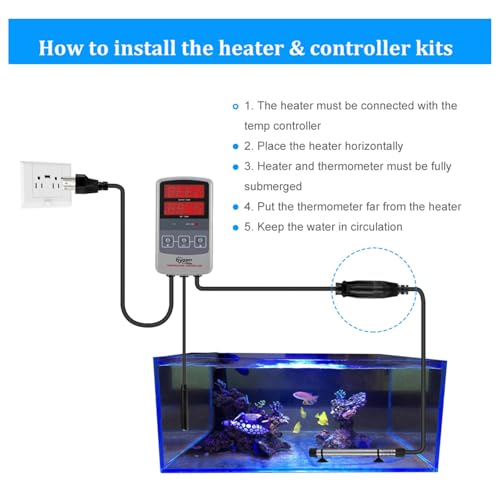 hygger Pinpoint Saltwater Aquarium Heater with Digital Temp Controller, Submersible Titanium Tube Fish Tank Heater for Coral Reef 50 Watt - size: 50w