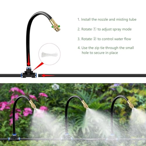 40FT Drip Irrigation System for Garden – Automatic Watering Kit with Solid Brass Metal Connectors, 360° Bendable Tubing & 14 Adjustable Nozzles for Greenhouse, Lawn, Yard & Plants - size: 40 FT