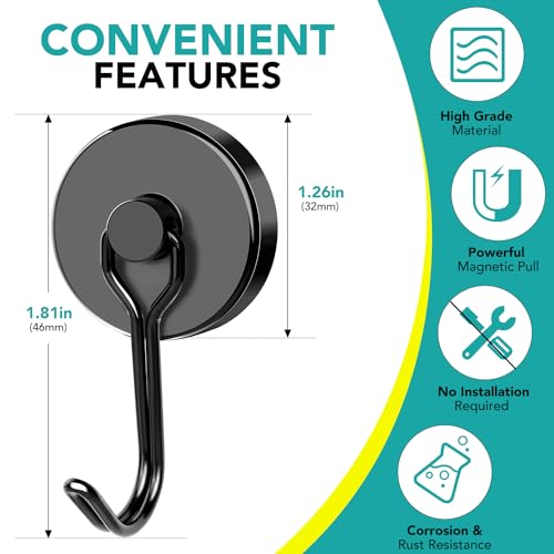 DIYMAG Magnetic Hooks,120LBS Heavy Duty 8 Pack 2026 Cruise Ship Essentials | Strong Magnets hook for Hanging Refrigerator Home Kitchen Office Grills Classroom - color: Black, size: 1.26in