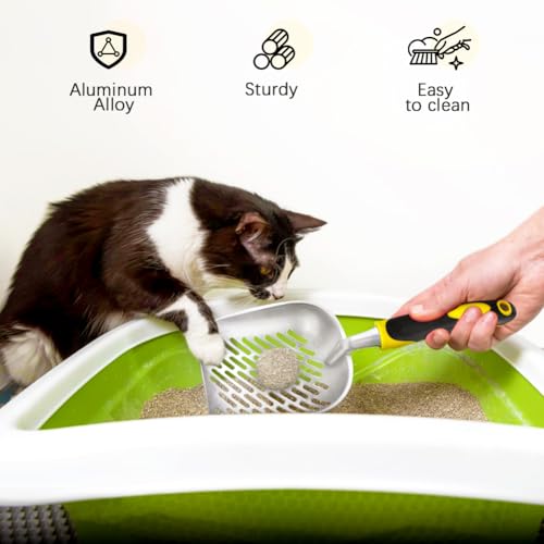 Cat Litter Scoop-Metal Cat Scooper-Long Handle Scoop,Cat Scooper-Poop Sifting-Mesh Shovel-Suitable for Cat Litter Box, (Yellow) - color: Yellow, size: L