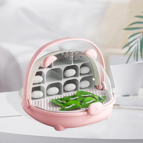 Silkworm Breeding Box Reptile Feeding Container Easy to Observe Breathable Hatching Case Small Animal Habitat MYCENSE- Pink
