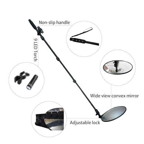 8" Under Vehicle Inspection Mirror – 180° Adjustable Under Car Search Mirror with LED Light & Telescoping Handle for Car, Truck, Machine & Hard-to-See Area