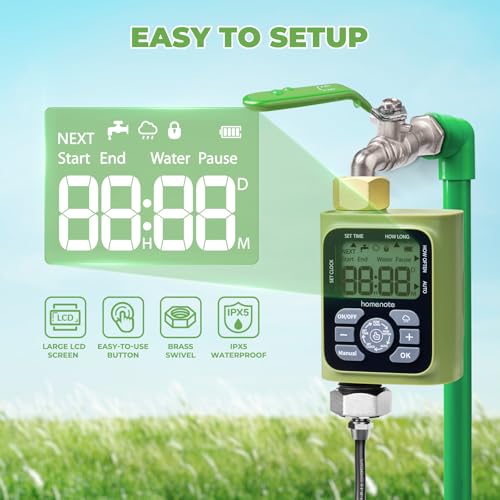HOMENOTE Misting Cooling System with Timer, 26FT Misting Hose | 7 Brass Nozzles, 3/4" Brass Adapter, Water Timer with Mist Mode & Irrigation Mode, For Patio Cooling and Garden Watering - size: 26FT / 8M