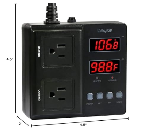 BTC211 Temperature Controller 1650W 15A | Dual Digital Outlet Thermostat Plug, Pre-Wired, 2 Stage Heating&Cooling Mode, 110V - 240V, Fermentation BBQ Reptile Aquarium