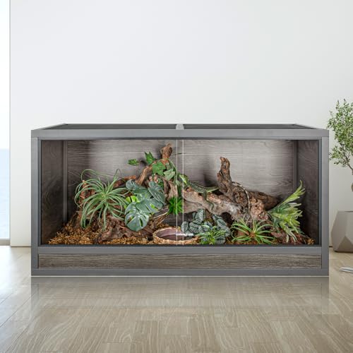 120 Gallon Reptile Tank, 48 x 24 x 24 Wooden Reptile Terrarium with Sliding Door & Top Screen Ventilation, Suitable for Bearded Dragon Ball Python Gecko Lizard, Better Insulation