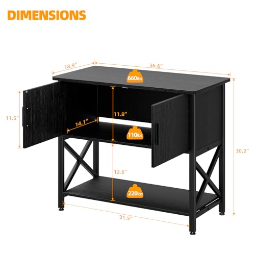 APPOLYN 40-50 Gal Aquarium Stand with Cabinet Storage, Black | 36.6"Lx18.9"W, Fish Tank Stand, Metal Frame, Adjustable Feet, Turtle Reptile Tank Stand, Easy Assembly, Living Room, Office - color: Black