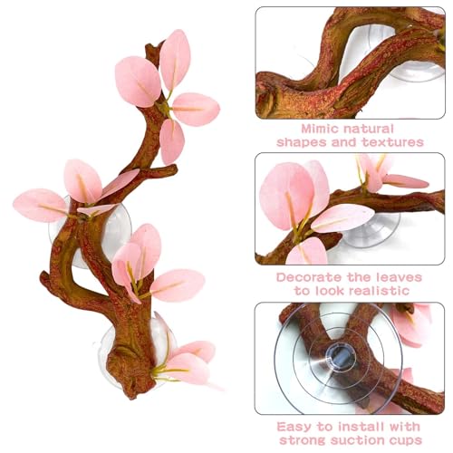 kathson 2 PCS Reptile Corner Branch, Lizard Climb Branches Decor Terrarium Plant Decoration with Suction Cup Reptile Tank Plant Ornament for Bearded Dragons Gecko Snake Spider Frog (Pink) - color: Pink