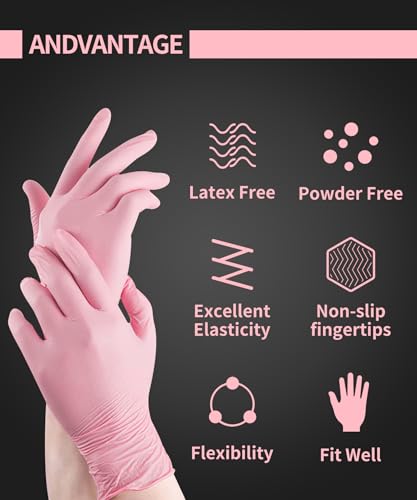 Nitrile Disposable Gloves,4mil-100 Count,Gloves Disposable Latex Free,Powder Free for Cooking,Household,Food safe - size: Medium, style: Pink of 100