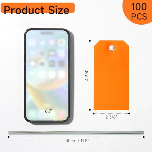100 Pcs Marking Tags with String Rectangle Plastic Hang Tags Waterproof Orange Tags Wire Tags Write On Tie On Labels Tags for Auto Parts Luggage Garage Inventory DIY Price (Orange, 4 3/4" x 2 3/8") - color: Orange, size: 4 3/4" x 2 3/8"