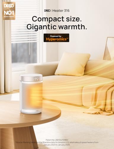 DREO Space Heater, Portable Electric Heaters for Indoor Use with Remote | Adjustable Thermostat, 12H Timer, 5 Mode, 1500W PTC Ceramic Fast Safety Heat for Office Bedroom Home, 34dB Quiet, White - color: White