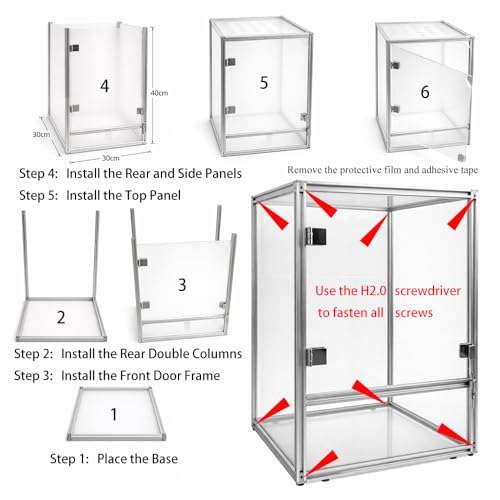 10 Gallon Reptile Terrarium Tank, 12x12x16 Front Opening Glass Enclosure with Aluminum Frame, Easy Assembly Habitat for Gecko, Crested Gecko, Frog, Tarantula, Jumping Spider & Small Reptiles