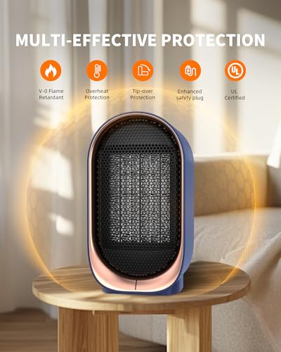 Space Heater, Portable Desk Heater for Indoor Use, Ultra Quiet & Compact | Small Electric Heaters with Overheat & Tip-Over Protection, Fast & Efficient Heating for Office Bedroom Bathroom, Blue - color: Blue
