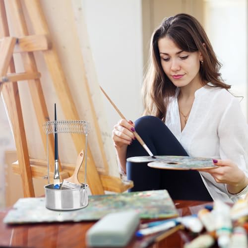Tiiyee Paint Brush Washer, Portable Artist Brush Cleaner Art Paint Washing Machine Stainless Steel Bucket with Wash Tank Holder Filter Screen for Cleaning Drying Watercolor Oil Painting Acrylic