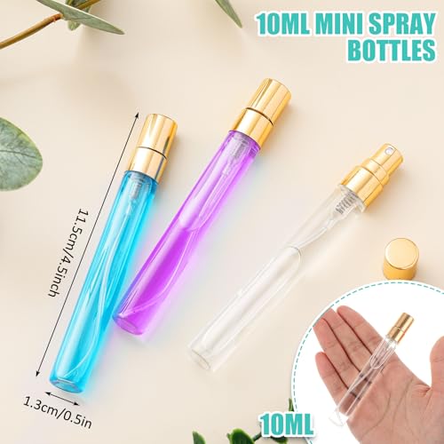 Zhehao 50 Pcs Mini Spray Bottles 10 ml Clear Glass Perfume Bottles Refillable Fine Mist Perfume Atomizer Portable Empty Sample Containers for Cleaning, Essential Oils, Travel (Gold Cap) - color: Gold Cap, size: 10 Ml