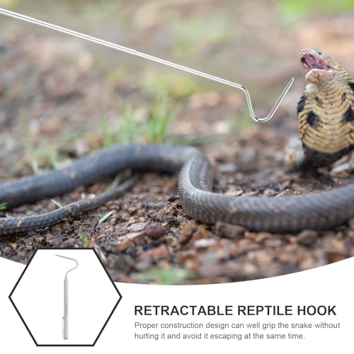 Homoyoyo Professional Stainless Steel Retractable Snake Hook with Extendable Handle for Reptile Handling and Snake Catching Tool in White