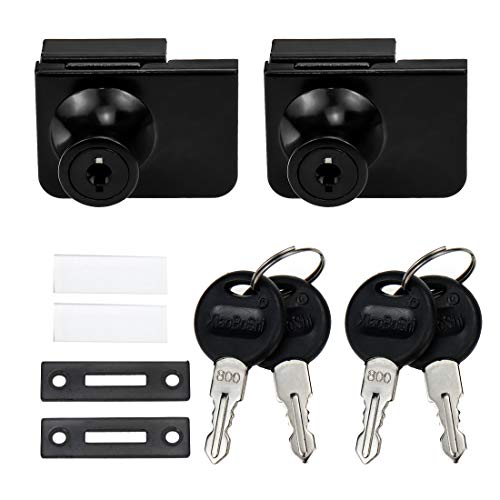 Glass Showcase Lock, Black Rectangular, 1.89x1.38 Inch, 2 Sets | No Drill Installation, Key Alike, Fits 0.2-0.3 Inch Glass, Zinc Alloy, For Display Cabinets Jewelry Cases - color: Black, size: 1.89 x 1.38 Inch, style: Key Alike - Door to Board