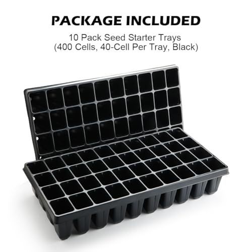 RooTrimmer 10 Pack 40 Cell Seed Starter Trays - Extra Deep 3.9" Plastic Nursery Trays, 20" x 10",Fits Standard 1020 Flats, for Planting Seedlings, Propagation, Seed Germination and 1020 Flats Inserts - color: Black, size: 40 Cells-10P