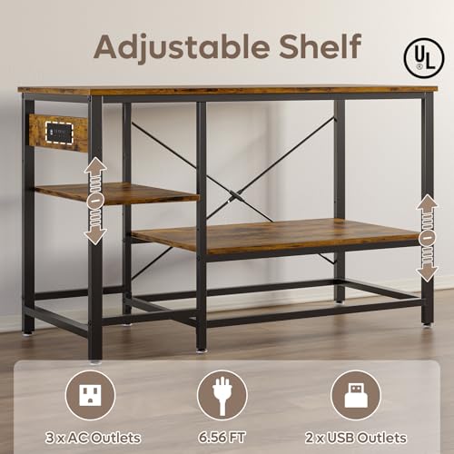 Bestier 55-75 Gallon Fish Tank Stand with Power Outlet, Rustic Brown, 49x13 | 6-Leg Steel Frame, 3-Tier Adjustable Shelves for Filters Storage, 700Lbs Capacity, 5-In-1 Power Outlet, 4 Leveling Feet - color: Rustic Brown, size: 55 Gallon