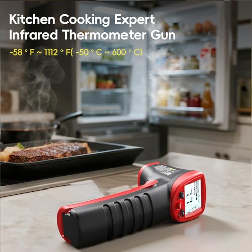 Eventek Infrared Thermometer Gun, -58°F~1112°F Temperature Gun, Laser Thermometer Gun for Cooking, Pizza Oven, Candy, Griddle, Engine, Infrared Thermometer with Adjustable Emissivity & Max Min