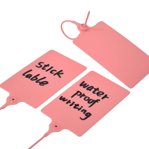 100 Plastic Tags: Big Waterproof Writable Label Ties with One Marker Pen (Pink) - color: Pink