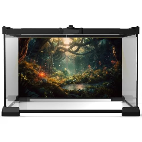 Fantasy Forest Aquarium Background Forest Glowing Trees Luminescent Flowers Reptile Habitat Backdrop Amazing Trees Stream Terrarium Backdrop Tropical Forest Fish Tank Background Vinyl 30x12in - color: Sunset Orange, size: 30(W)x12(H)inches/ 75(W)*30cm(H)