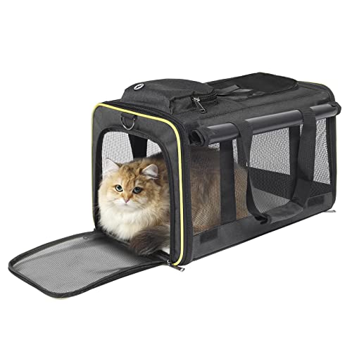 GAPZER Cat Carrier for Large Cats 20 lbs+ Soft Pet Kennel Bag for Small Dog | Privacy Protection Big Kitten Car Travel Cloth Carry Bag up to 20 lbs, Small Animal Portable Mesh Kennel Cage for Vet Visits - color: Black-Yellow
