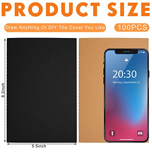 100 Pcs Journals Notebooks Bulk - Kraft Softcover A5 Small Notebooks 5.5 Inch x 8.3 Inch Notepads with 60 Page 30 Sheet for Writing Sketch Travel Office Supplies(Black, Brown,Lined) - color: Black, Brown, style: Lined