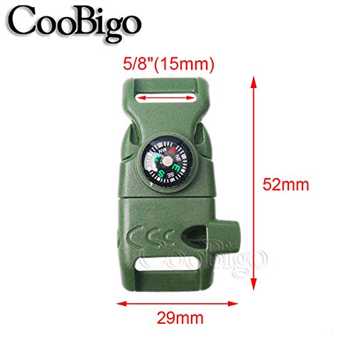 CooBigo 5/8" Compass Whistle Buckle Plastic Paracord Bracelet Outdoor Camping Emergency Survival Travel Kits - color: 10pcs 5/8 Inch Militarygreen