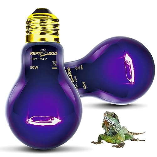 REPTI ZOO 2PCS Reptile Night Heat Lamp, 50W Moonlight Heat Bulb Infrared Heating Light Purple Reptile Heat Lamp Night Bulb for Bearded Dragon, Lizard, Snake, Turtle - style: 50W Night Heat Lamp