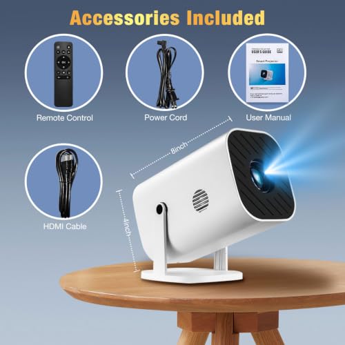 Mini Projector with Wifi and Bluetooth, Built-in Apps,Movie Projector | Electric Focus Portable Projector, 1080P Video Projector for Bedroom, Supports Smartphone/TV Stick/iPad/PS5/Laptop/HDMI/USB