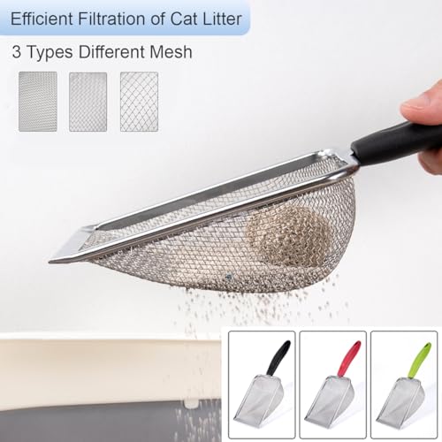 3PCS Cat Litter Scoop, Reptile Stainless Steel Fine Mesh,Litter Cleaner Corner Scoop Sand Sifter (Black-Green-Red) - color: Black-Green-Red