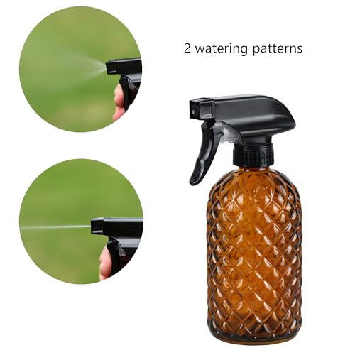 12Oz Glass Plant Spray Bottle, Gem Pattern Glass Sprayer, Watering Can with Black Plastic Top Pump, Handheld Watering Can for Indoor Outdoor Potted Plants and Greenery (Amber) - color: Amber
