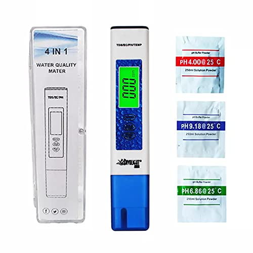 Water Tester, Digital PH Meter with ATC, 4 in 1 pH/EC/TDS/Temperature Meter 0.01 Resolution High Accuracy Pen Type Water Quality Tester for Pools, Drinking Water, Aquariums - style: 4 in 1 liquid tester pH/TDS/EC/Temp blue