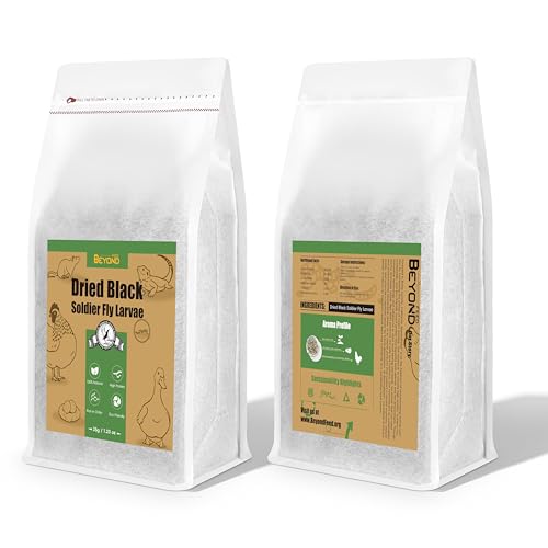 BeyondFeed™ Dried Black Soldier Fly Larvae - Nutrient-Rich, Sustainable Feed for Chickens, Ducks, Birds, Reptiles, Fish, Hamster, Turtles and More (14.1oz Biodegradable Packaging) - size: 14.1 Ounce (Pack of 10)