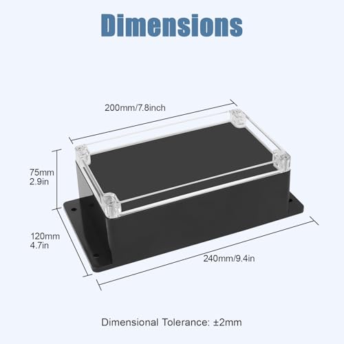 Junction Box with Clear Cover IP65 Waterproof ABS Plastic Universal Project Box with Fixed Ear, Black 7.8"x 4.7"x 2.9"(200x120x75mm)(Pack of 2) - color: 2 packs, size: 7.8"x 4.7"x 2.9"