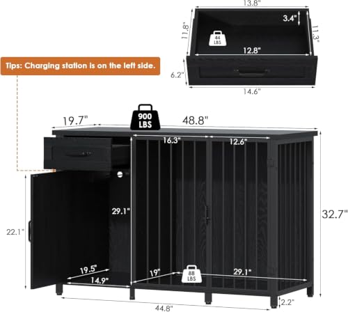 kepptory 75-120 Gallon Fish Tank Stand with Dog Crate, Multifunctional Aquarium Stand with Cabinet and Power Outlets for Larger Aquariums and Versatile Use (Black) - color: Black, size: 48.8"L x 19.7"W x 32.7"H