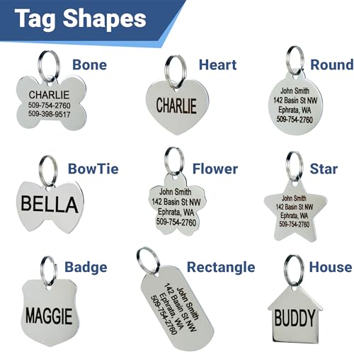 GoTags Stainless Steel Pet ID Tags, Personalized Dog Tags and Cat Tags | up to 8 Lines of Custom Text, Engraved on Both Sides, in Bone, Round, Heart, Bowtie and More (Bow Tie, Small (Pack of 1)) - size: Small (Pack of 1), style: Bow Tie