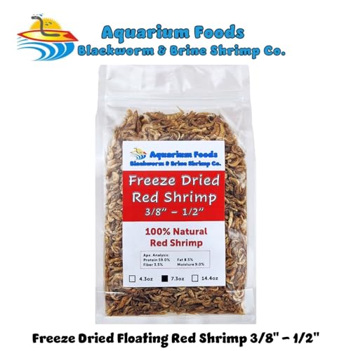 Red Shrimp, 3/8" to 1/2" Floating Freeze Dried Red Shrimp for All Tropical Fish, Cichlids, Medium Size Catfish, Marines, Pond Fish, Turtles, Hamsters, Reptiles…7.3oz Clear Bag - size: 7.3 Ounce (Pack of 1)