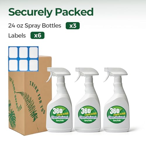 T4U Spray Bottles for Cleaning 24 oz 3 Pack, Heavy Duty Sprayers | Chemical-resistant empty bottles with mist or stream nozzle for plants, household cleaning, auto care and garden use - size: 24 OZ, 3 Pack