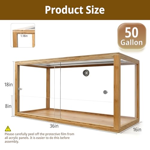 50 Gallon Bamboo Reptile Enclsoure,36"x16"x18" Bearded Dragon Tank Also for Ball Python,Snake,Gecko,Turtle with Sliding Door Top Screen Ventilation,Stackable Large Reptile Terrariums - size: 36"x16"x18"