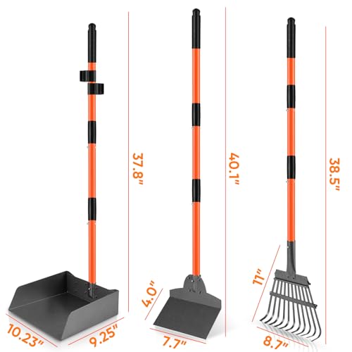 Pooper Scooper for Large Dogs, Poop Scoop with Long Handle Tray, Spade,Rake | Extra Larger Metal Bin, Heavy Duty Aluminum Poop Picker,No Bending,Rust Proof,Use on Grass, Dirt, Gravel, Perfect for Seniors - color: Light Orange, size: Extra Large