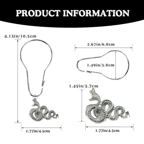 12 PCS Snake Shower Curtain Hooks Gothic Bathroom Decor Shower Curtain Rings Rust Proof Vintage Shower Curtain Hooks Wild Animals Home Bathroom Decor