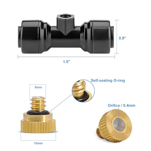 Connector Black 10PCS, Mister Nozzle Replacement Kit for Homenote,Lekit,Bonviee,lifeegrn, 10 Pcs Outside Brass Mist Nozzles & Tees for 1/4'' Hose, Outdoor Water Misting Cooling System, Pation Misting