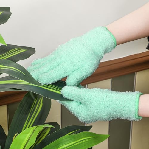 Patelai 3 Pairs Microfiber Plant Dusting Gloves Leaf Cleaning Gloves for Indoor Plants, Blinds, Furniture, House (Green Yellow,Water Blue,Pink,Large) - color: Green Yellow, Water Blue, Pink, size: Large